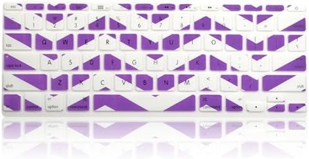 TOP CASE White Chevron Series Zig-Zag Silicone Keyboard Cover Skin Compatible with MacBook Air 11" + TOP CASE Mouse Pad (MacBook Air 11", Purple and White)