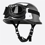 Demi casque de moto vintage avec lunettes, certifié DOT/ECE, demi casque de moto de style allemand vintage, casque de scooter, casque de moto ouvert unisexe A,M(57 58CM)