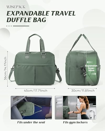 Image of Travel Duffle Bags for Women Men Expandable Personal Item Travel Bag Expandable Weekender Overnight Carry on Bags for Airplanes Sport Gym Tote Ladies Beach Luggage Bag Dark Green