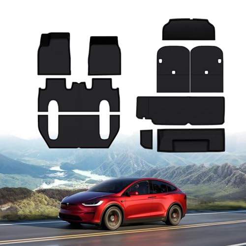 BASENOR 10PCS Floor Mats for Tesla Model X 6-Seater All Weather Protection XPE Car Mats Anti-Slip Trunk Mat Cargo Liners Back Seat Cover Model X Plaid Accessories 2022-2025
