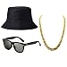 ZeroShop 80s/90s Hip-Hop Costume Kit - Cotton Bucket Hat,Gold Chain Beads,Oversized Rectangular Hip Hop Nerdy Lens Sunglasses (OneSize, Black)