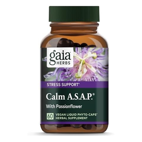 Gaia Herbs Calm A.S.A.P. Stress Support Supplement - with Skullcap, Passionflower, Chamomile, Vervain, Holy Basil & More to Support a Natural Calm - 60 Vegan Liquid Phyto-Capsules (20-Day Supply) Cover