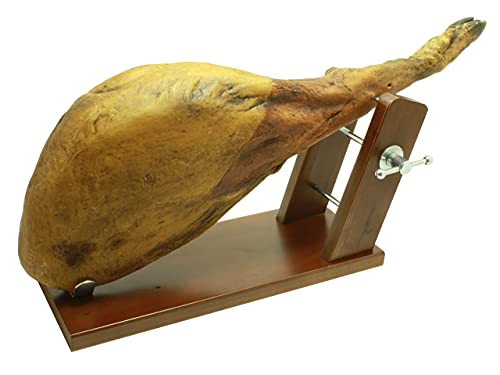 Jamonero Modelo Reserva, Soporte para Jamón y paletillas fijo realizado en madera de pino color nogal, Antideslizante