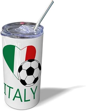 Stainless-Steel Travel Mug Euro Cup 16 Ounces Love Soccer Heart Italy Style 2 Thermal Coffee Cup