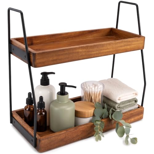Demigo 2-Tier Bathroom Countertop Organizer, Acacia Wood Storage Rack | 13.6 x 14 x 6.7 inches Counter Standing Rack, Storage Shelf for Vanity Kitchen Counter Office Desk Makeup & Cosmetic