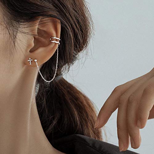 Sluynz 925 Sterling Silver Asymmetric Cuff Earrings Studs For Women Teen Girls Cross Studs Earrings Crawler Earrings Wrap (A-Asymmetric) #TOP2
