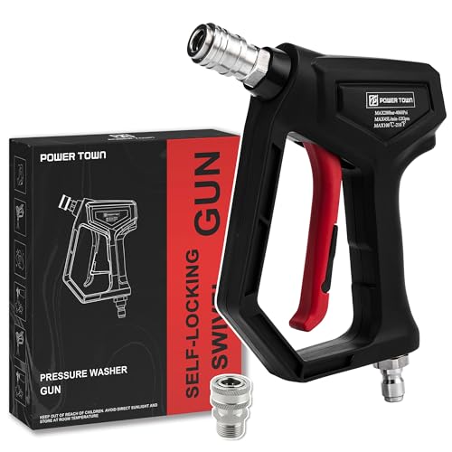 Image of POWER TOWN Short Pressure Washer Gun with Swivel, 1 /4 inch Automatic Quick Connector Power Washer Handle with 3 /8 inch Swivel Male Plug Coupler, Addition M22-14mm Adapter