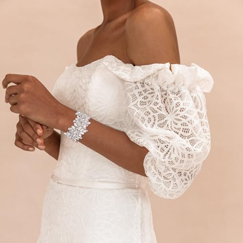 EVER FAITH Wedding Elastic Stretch Bracelet Art Deco Vintage Round Marquise-shaped Crystal Wrist Jewelry for Party Prom3