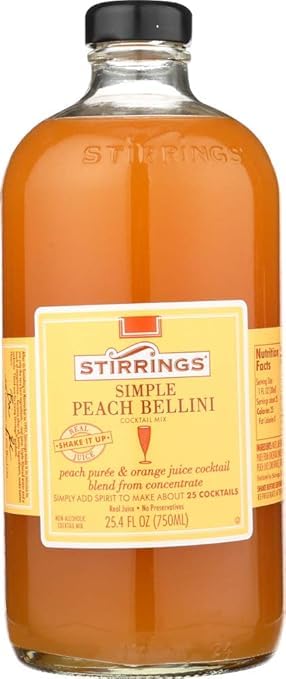 Stirring Simple Peach Bellini Non-Alcoholic Cocktail Mix, TWO 25.4 fl. oz. (750ml) Bottles
