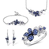 Tipo de Metales: plata ZHUDJ Conjunto de Joyas de Plata para Mujer Plata de Ley 925 Pura, Pendientes de Mariposa Azul, Anillo, Pulsera, Collar, Conjunto de joyería Fina