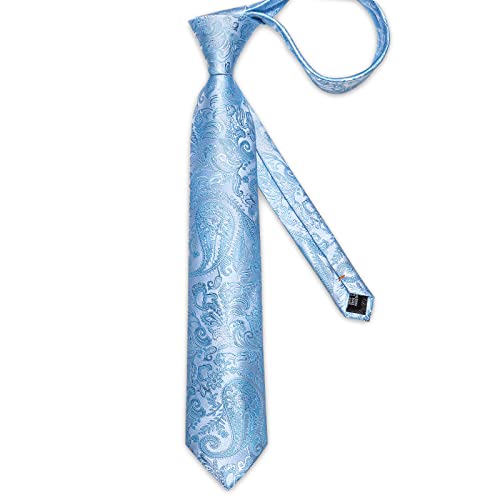 Image of DiBanGu Silk Floral Ties for Men Woven Paisley Necktie and Tie Clip Handkerchief Cufflinks Set for Party Wedding