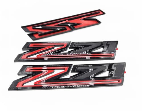 Image of 2X Large Size Z71 RH LH Side Fender Emblem Nameplate Badge Decal Replacement for 2019-2021 Chevy Silverado (Overlay Gloss Black Red)