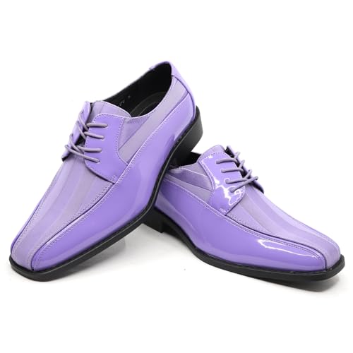 Image of Men's Oxford Lace up Striped Satin Patent Tuxedo Dress Shoes MC-179