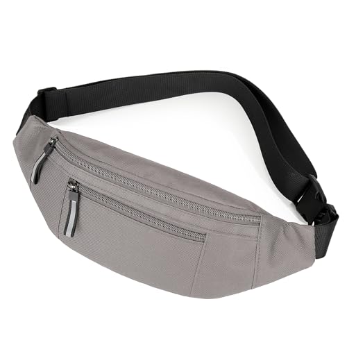 Entchin Pochete transversal para mulheres e homens, 2 bolsos com zíper, bolsa de cinto pequena, mochila leve na cintura, Cinza, 13.3 x 2.36 x 4.3 inches, Bolsa de cintura, bolsa transversal, bolsa de