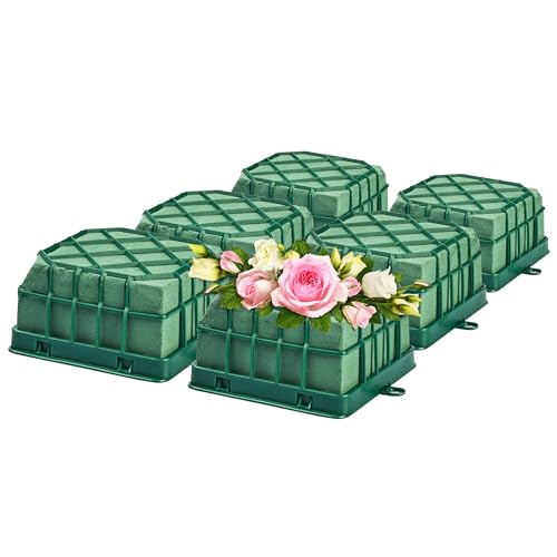 Pack de 6 Espumas Florales Naturales para Arreglos Florales, Esponja 12x12x7cm Para Flor Cortada con Base y Rejilla- Herramienta Esencial para Arreglos Florales, Bodas, Cumpleaños