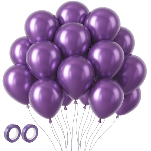 Voircoloria 105pcs Metallic Purple Balloons 12inch Chrome Purple Balloons for Boys Girls Birthday Baby Shower Gender Reveal Wedding Decorations