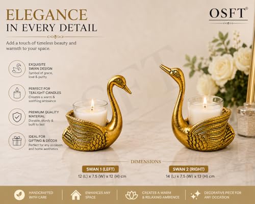 Image of Aluminium Swan Pair Showpiece with 2 Candles Included | Feng Shui Lucky Swan Couple Figurine & Candle Holder for Home Decor | Living Room Decor | Wedding, Anniversary, Valentine's & Couple Gift