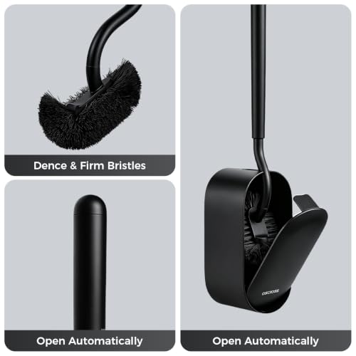 Image of Toilet Bowl Brush and Holder, OSCIOSS Toilet Brush Set with Ergonomic Design, Compact Size, Durable Bristles, RV Toilet Brushes & Holders for Dead Corner Clean (Black, 2pack)