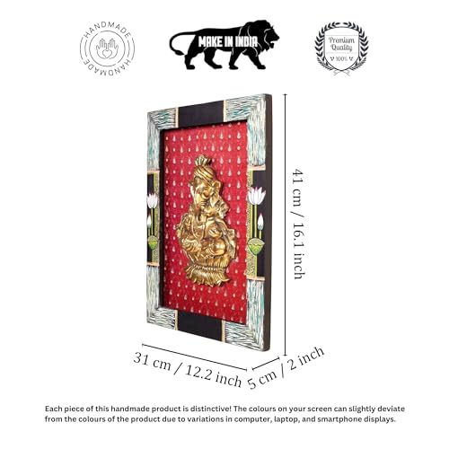Image of Subheksha Wall decor frame with divine Ganesha Majestically set on a beautiful frame | Handcrafted Wall Art for Home Decor & Office Spaces