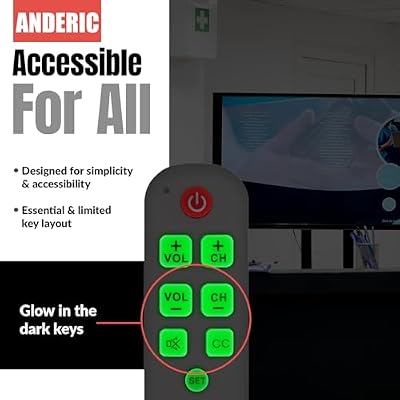 Anderic RR1004 Big Button TV Remote Control Senior Friendly, Easy-to-use with Glow Keys, Simple Layout Ideal for Elderly Care & Assisted Living Compatible with Most IR TVs - White - 1 Pack