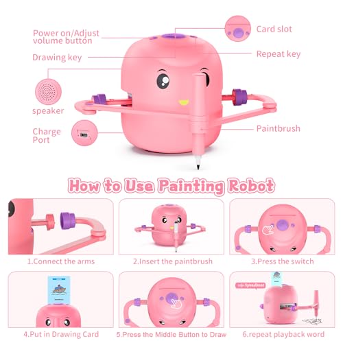 CYJBE Interactive Educational Drawing Robot for Kids - Montessori Learning Toy with 150 Word Cards, Voice Interaction, Ages 5+ (Pink) by CYJBE - Image 5