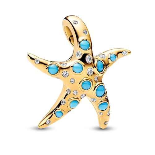 PANDORA Moments 763818C01 - Ciondolo scintillante a forma di stella marina, in argento sterling placcato oro 14 carati, compatibile con Moments