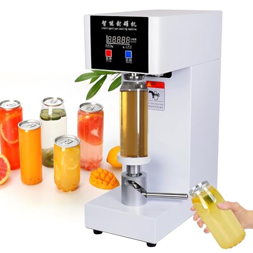Automatic Can Sealer, 180W Electric Cup Sealer with Smart Counter, 2.2” Aluminum Cans Closing, Commercial Drink Sealing Machine, Automatic Tin Can Seamer, Height Adjustable,White
