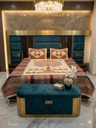 Image of Pure Cotton Jaipuri Premium King Size Double Bedsheet with 2 Pillow Covers, 280 TC Bedsheet for Double Bed (King Size 100x108 Inch) (Multicolor 2)