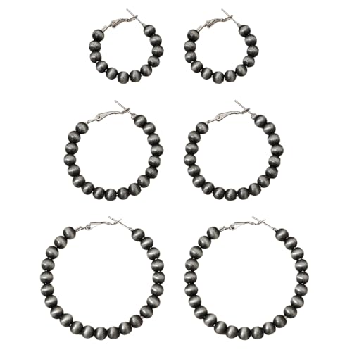 3 Pairs Navajo Hoop Pearl Earrings,Western Jewelry for Women,Cowgirl Vintage Beaded Pearl Earrings,Western Hoop Earrings for Cowgirl,Jewelry Gift for Women