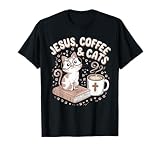 Jesus Coffee Cats Funny Cute Design Jesus Lovers Christian T-Shirt