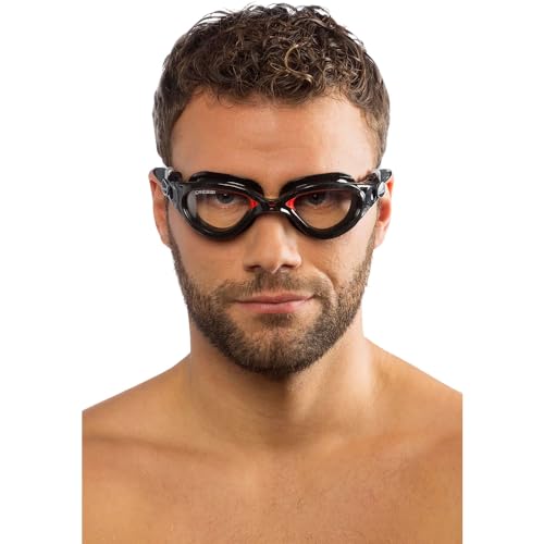 Miniatura 6 de Cressi Flash Swim Goggles Gafas De Natación Premium Para Adultos 100 Anti Uv, Negro Rojo, Talla Única