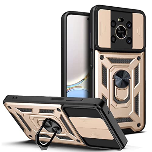 bojioderf Compatible with Honor Magic4 Lite 5G Case,Compatible with Honor X9 4G / X9 5G / X30 5G Magnetic Bracket [PC+TPU] 2 in 1 Slide Lens Gold