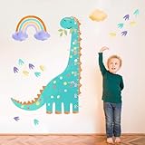 Yovkky Dinosaur Kids Height Chart Wall Decals Stickers, Cute Dino Rainbow Cloud Toddler Baby Growth Measurement Nursery Decor, Footprint Home Decorations Bedroom Playroom Art
