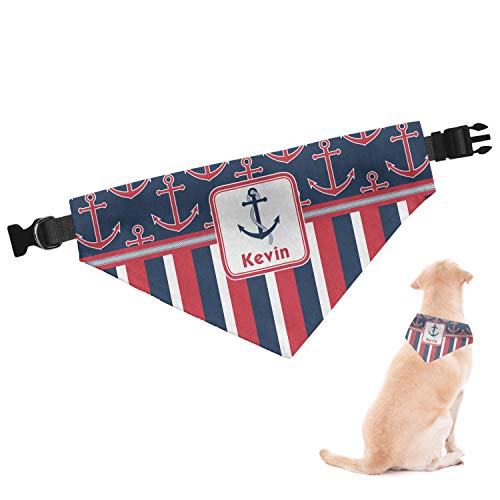 RNK Shops Personalized Nautical Anchors & Stripes Dog Bandana - Large