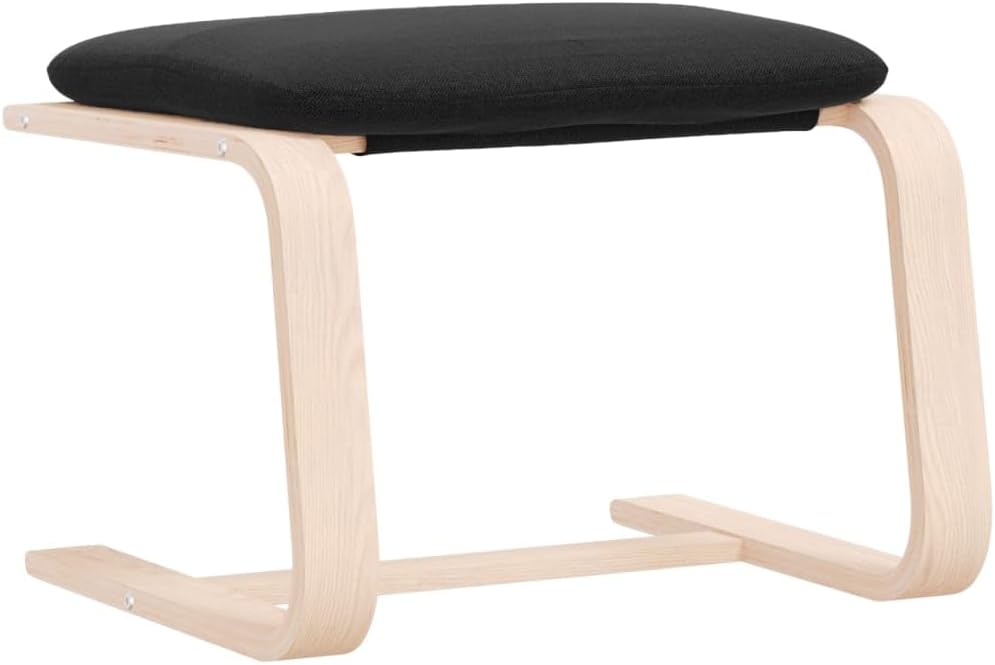Solid Birch Wood Frame Footstool with Black Polyester Fabric for Living Room, Versatile Compact Footstool for Small Spaces with Removable Washable Cover
