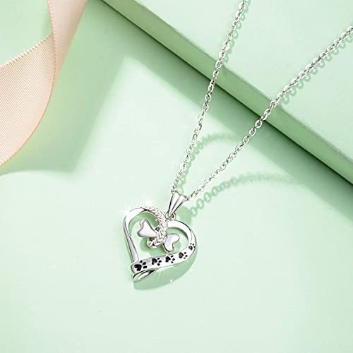AEONSLOVE Silberkette Damen 925 mit Anhänger Pfotenabdruck Hund Kette Hundepfote Hundeknochen Schmuck Halskette Tiere Damen Silber 925 Haustier Tatze Anhänger Geschenk für Hundebesitzer