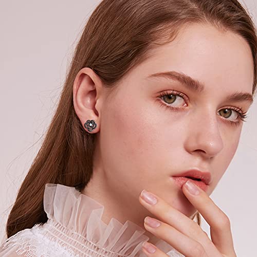Joerph Sterling Silver Black Rose Flower Stud Earrings Hypoallergenic Retro Post Soft Earrings Vintage Rose Jewelry Gifts For Women Girls Mom Mother Wife Girlfriend #TOP2