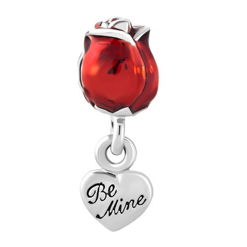 Charm de corazón Be Mine y rosa roja de mujer compatible con pulseras de dijes estándar 2