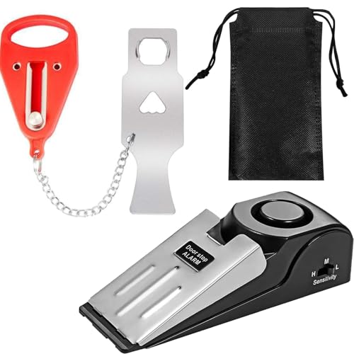 3Pcs Hotel Door Lock Travel Safety,Portable Door Lock Set with Alarm, Door Jammer and Door Stop for Hotel Rooms, Home Security, Includes Non-Woven Storage Bag