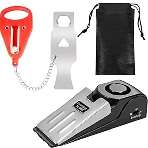 3Pcs Hotel Door Lock Travel Safety,Portable Door Lock Set with Alarm, Door Jammer and Door Stop for Hotel Rooms, Home Security, Includes Non-Woven Storage Bag