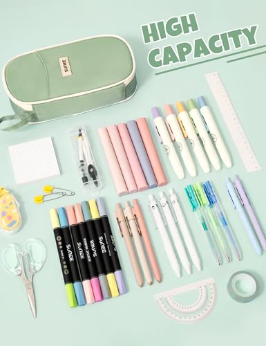 Image of SUNEE Cute Pencil Case, Large Pencil Pouch, Aesthetic Big Pencil Bag with Zipper, Kawaii Stationery Storage and Organizer, School Supplies for Boys and Girls Teen, Heavy Duty Oxford Canvas, Sage Green