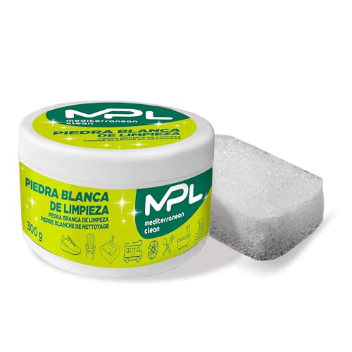MPL® Limpiador eco Arcilla Blanca Limpieza 1 ud, Piedra Blanca Limpieza, Easy Off Multiusos, renova, hogar, borrador magico, limpia oxido, limpia vitroceramica, 300gr, Aroma Limón, Esponja Incluida