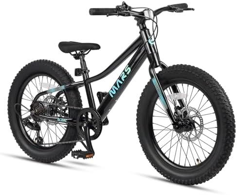 Glerc Mars Kids Mountain Bike, 24 Inch Fat Tire Bike for Teen Ages 8-14 Year Old, Bicycle with 2.8-Inch Wide Tires and 6 Speed Drivetrain, Black