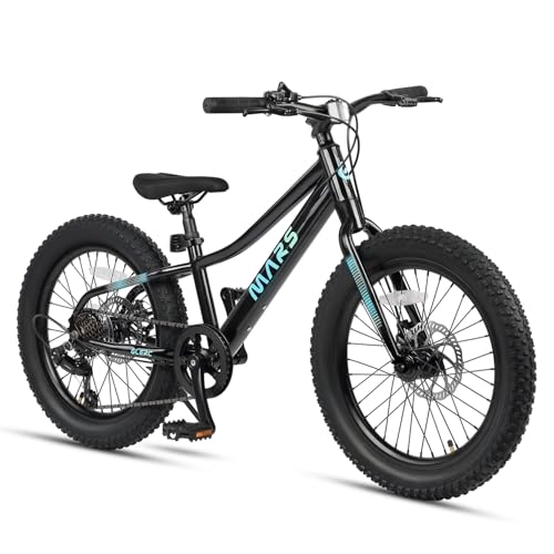 Glerc Mars Kids Mountain Bike, 24 Inch Fat Tire Bike for Teen Ages 8-14 Year Old, Bicycle with 2.8-Inch Wide Tires and 6 Speed Drivetrain, Black