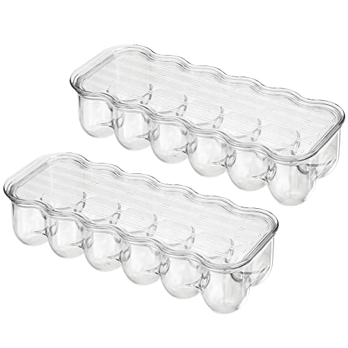 Mdesign Stackable Plastic Covered Egg Tray Holder, Storage Container And Organizer For Refrigerator - Dozen-Section Carrier Bin With Lid And Handle - Holds 12 Eggs, 2 Pack - Clear #TOP7