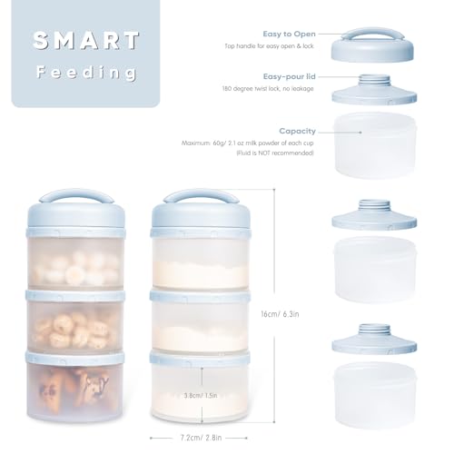 Image of Termichy Stackable Formula Dispenser Portable Milk Powder Container, 2 Pack, Misty Blue