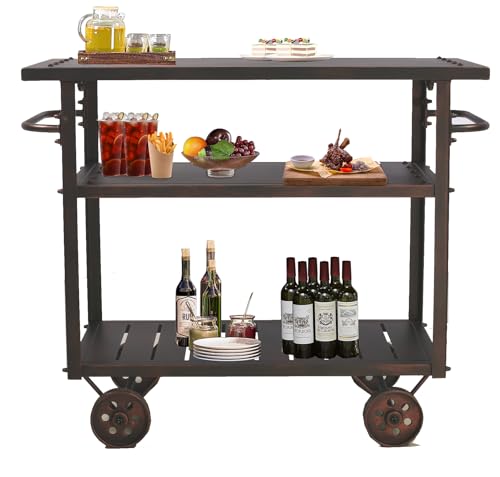 Topower Industrial Bar Cart, Serving Cart with Wheels and Handle, 3-Tier Beverage All-Metal Cart...
