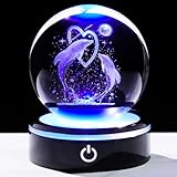 YWHL 3D Dolphin Figurines Crystal Ball with Colorful Light Base, Dolphin Gifts for Women Men on Birthday, Laser Engraved Glass Collectibles Sphere for Home Decor (80mm)