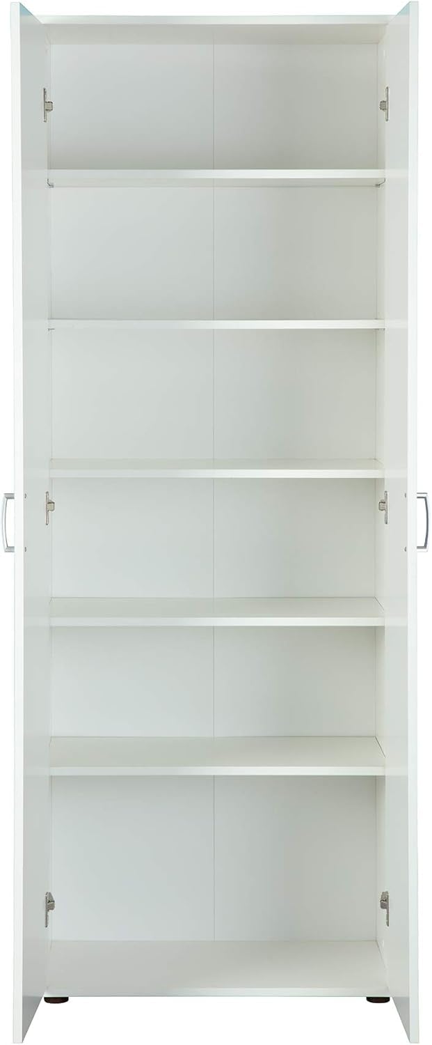 Weiß mit 2 Türen, Aktenschrank inkl. 5 Einlageböden, melaminbeschichteter Allzweckschrank, Maße 70 x 34 x 190 cm