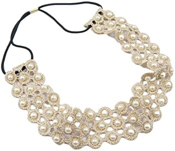 Chic Lady Bohemian Lace Pearl Headbands Wide Headbands Elastic Hair Head Band Jewelry Hair Accessories Headwraps for Women Girls Brides